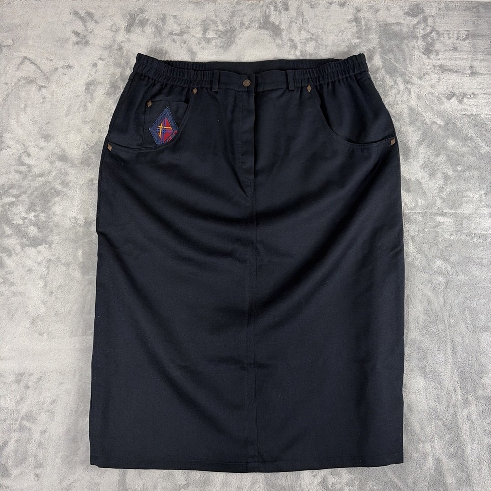 VTG Patrizia By Mondi Blue Pencil Midi Skirt Size 20 Germany 90's Retro Wool